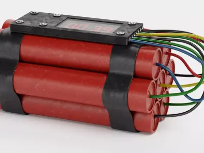 Dynamite V6 - Timed Explosive TNT Device with Detonator 3D model