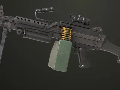 Machine Gun Sandal and Black Ammo Box All Textures 3D model