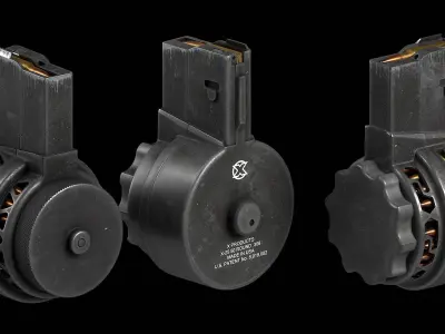 Three versions X Products X-25 50 Round Drum Magazine cal 308 Low-poly 3D model