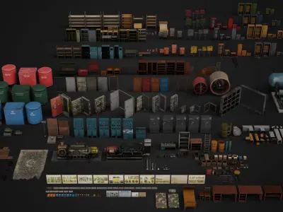 Industrial Underground Props Pack Low-poly 3D model