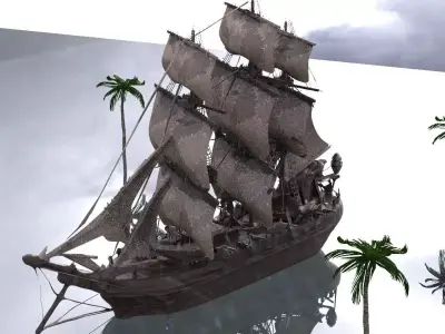 Frigate Ship With Mast and Hull Tillable Textures 3D model