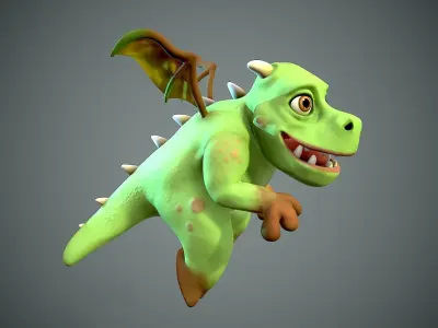 cartoon young dragon Low-poly 3D model