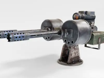 Shotgun double barrel turret post-apocalypse da1 Low-poly 3D model