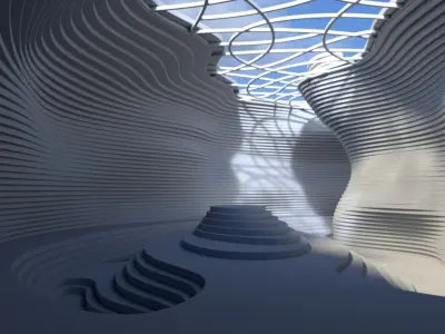 Abstract layered curve building 3D model
