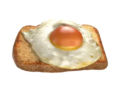 fried egg with bread  Low-poly 3D model