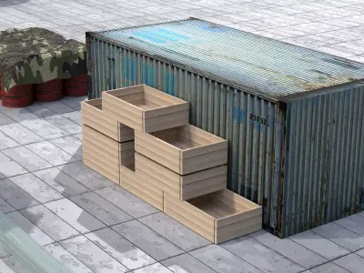 realistic container and oil barrel Free 3D model