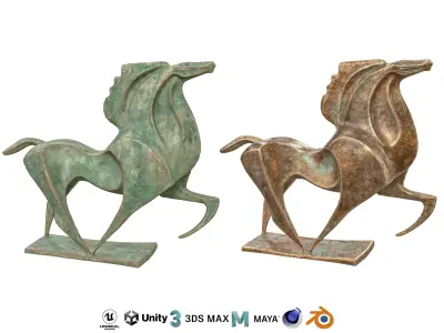 Horse abstract bronze statues Low-poly 3D model