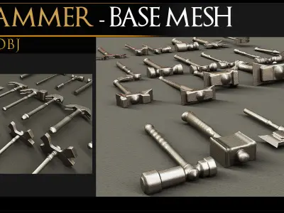 54 Models Of Hammer-Hammer- Cold Weapons-Game Ready Model-Vol 02 Low-poly 3D model