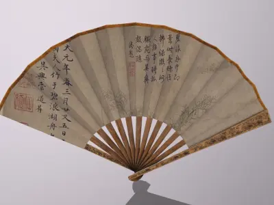 Folding fan Low-poly 3D model