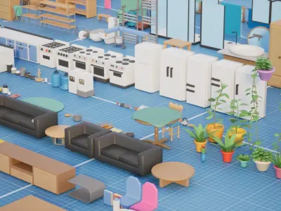 Interior Room Assets Mega Pack Low-poly 3D model