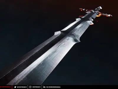 Nazgul Greatsword - fantasy PBR game ready 3d weapon Low-poly 3D model