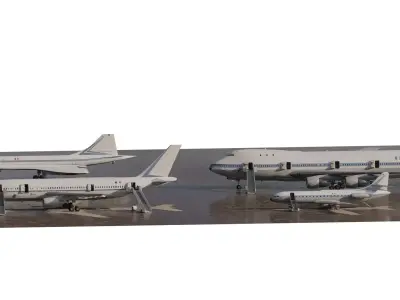  1970s Boeing 747-100 Airbus A300 Caravelle and Concorde 3D model