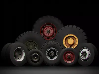 Collection of various wheels with LODs Low-poly 3D model