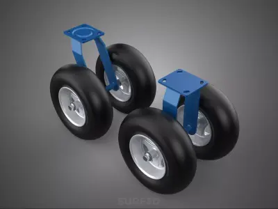 SET SLICK DOUBLE 2 SWIVEL RIGID FIXED CASTOR WHEELS RUBBER TIRES 3D model