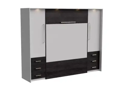 White Cabinet Black Wood Wall Bed Closed Low-poly 3D model