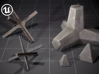 Anti-tank Barriers Low-poly 3D model