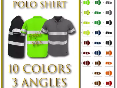 Reflective Polo  3D Mockup 10 Colors 3 Angles  Safety Bundle FBX 3D model