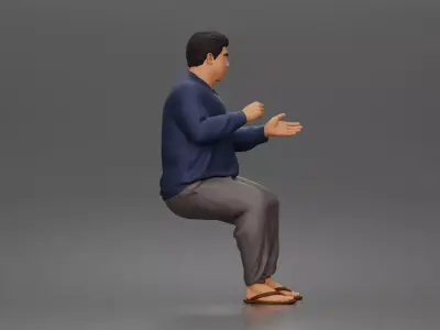 Asian Man sits gesturing while wearing casual sweater pants 3D print model
