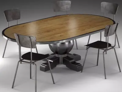 Enzo Industrial Loft Pine Metal Oval Dining Table 3D model