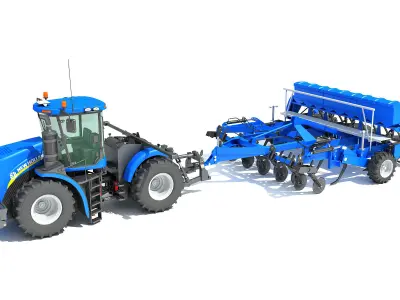 Tractor with Disc Harrow New Holland 3D model
