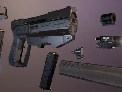 Lowpoly Concept Sci-fi Pistol Low-poly 3D model