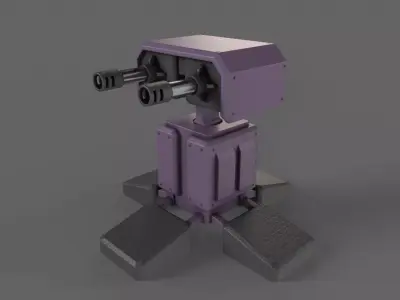 PBR Turret Gun 05 Purple Low-poly 3D model