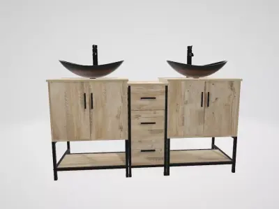 Double Sink Bathroom Vanity with Sink Combo 3D model