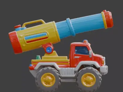 Stylized Fire Rescue Water Cannon Truck 3D Model Low-poly 3D model