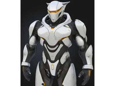 Feline Inspired Sci Fi Android Low-poly 3D model