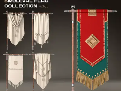 5 Medival Flag COLLECTION Vol 03 Low-poly 3D model
