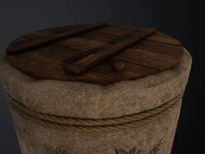 Lowpoly Traditional Japanese Sake Barrel  Low-poly 3D model