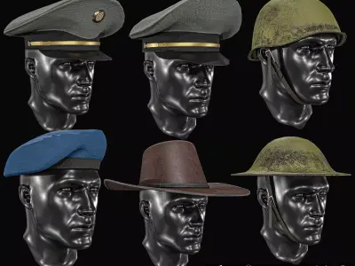 Army Officer Service Cap Package Low-poly 3D model