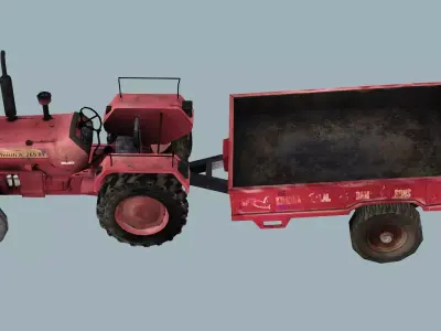 Tafe Tractor With Trailer 3D Model Low-poly 3D model