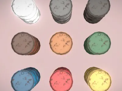 9 Color Barrels Rusty VR AR Low-Poly PBR Low-poly 3D model