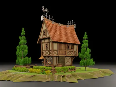 STYLIZED MEDIEVAL BUILDING 01 PRINT READY Low-poly 3D model
