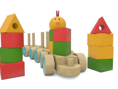 Little Chicks Wooden Toy Train Low-poly 3D model
