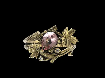 Pear Diamond Branch Theme Antique Ring 3D print model