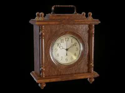 Wooden old-fashion retro clock PBR 3D model