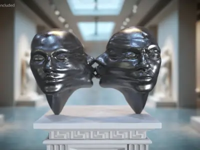 Dual-Face Sculpture with Kiss Motif Silver 3D model