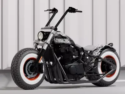 Black Chopper Motorcycle 3D model