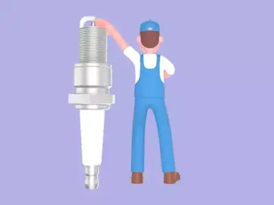 Stylized 3D Mechanic Character - Cartoon Spark Plug Thumbs Up 3D model