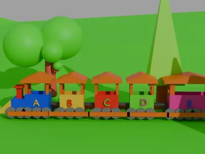  Low Poly Train Model AND TRESS BUS STOP TRAFIC LIGHT DUST BIN Low-poly 3D model