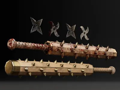 Tetsubo and Shurikens Low-poly 3D model