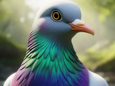 Pigeon Iridescent Bird Rainbow Neck Realistic 3D Model LowPoly Low-poly 3D model