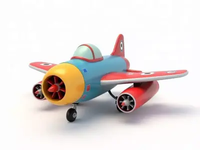 Cartoon Jet Fighter Toy 3D Model Whimsical Aircraft Low-poly 3D model