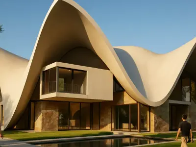 Modern Wave Roof Pavilion  Organic Architectural Structure  Free 3D model