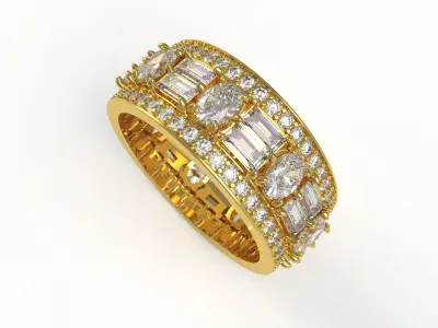 Antique Oval and Baguette Diamond Wedding Ring for Men 3D print model