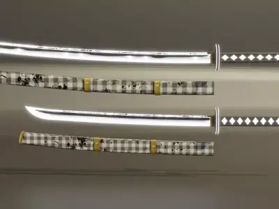 Sci-fi samurai Katana set with Wakizashi Low-poly 3D model