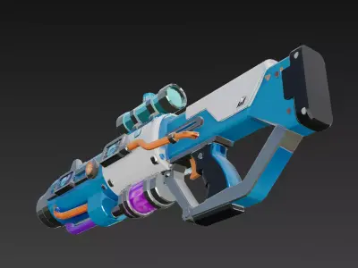 Cartoon Cyber Blue White Rifle 3D Model PBR Low-poly 3D model