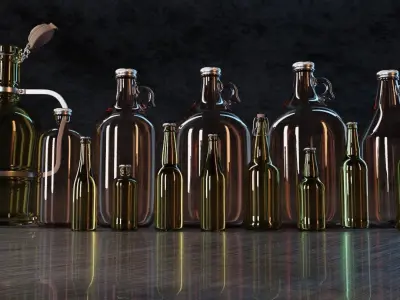  3D GLASS BOTTLES HQ CONTAINER PACK for Blender PROMO half price 3D model